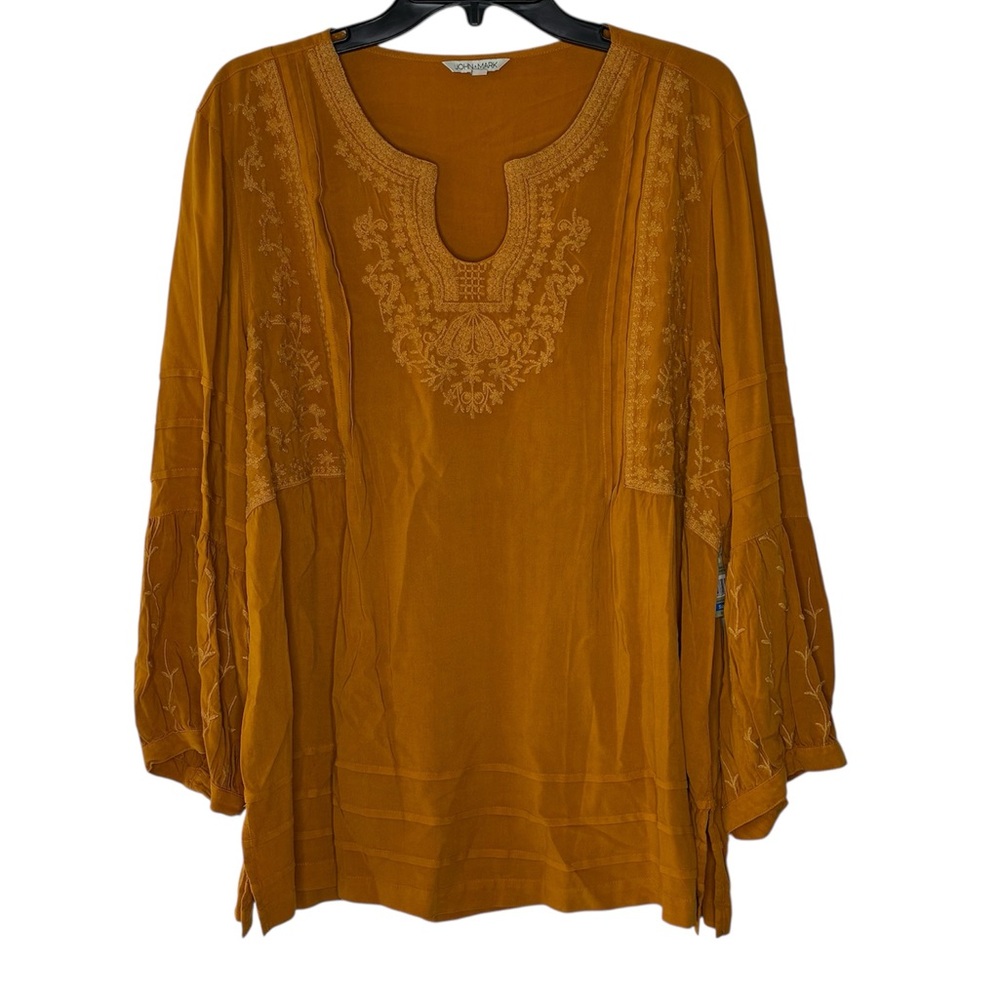 John Mark Embroidered V neck Tunic Blouse Size XL NWT